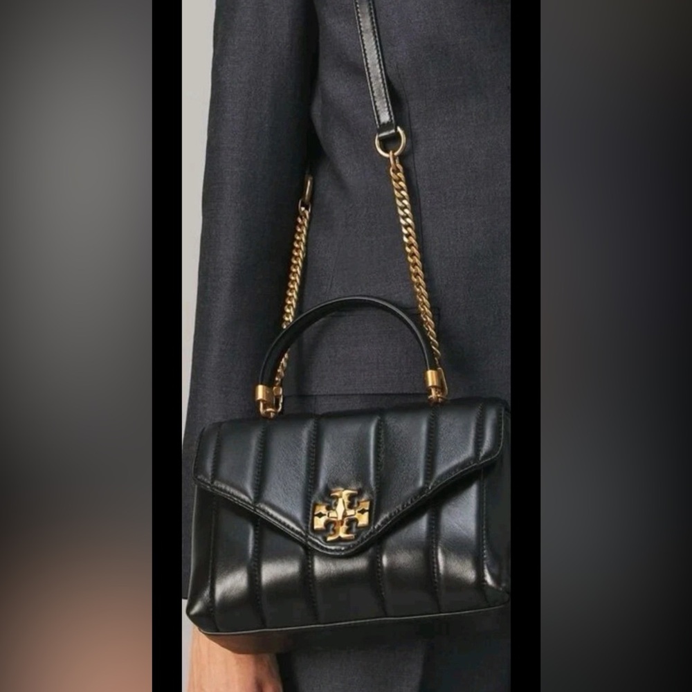 Tory Burch Kira Small Quilted Leather Top Handle Satchel Black Gold NWT - Picture 9 of 11